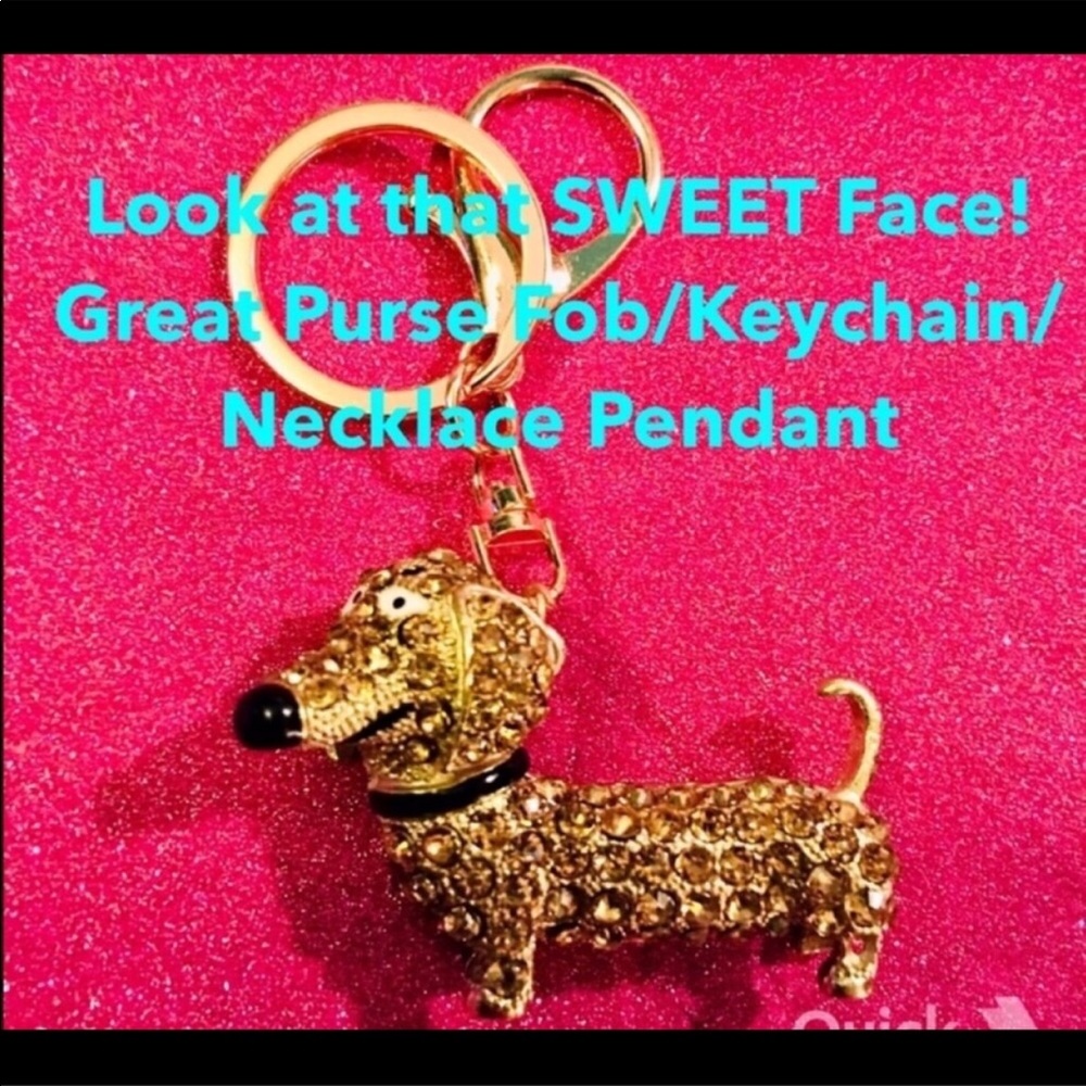 NEW Rhinestone Dachshund Key Chain / Purse Fob - Picture 5 of 7